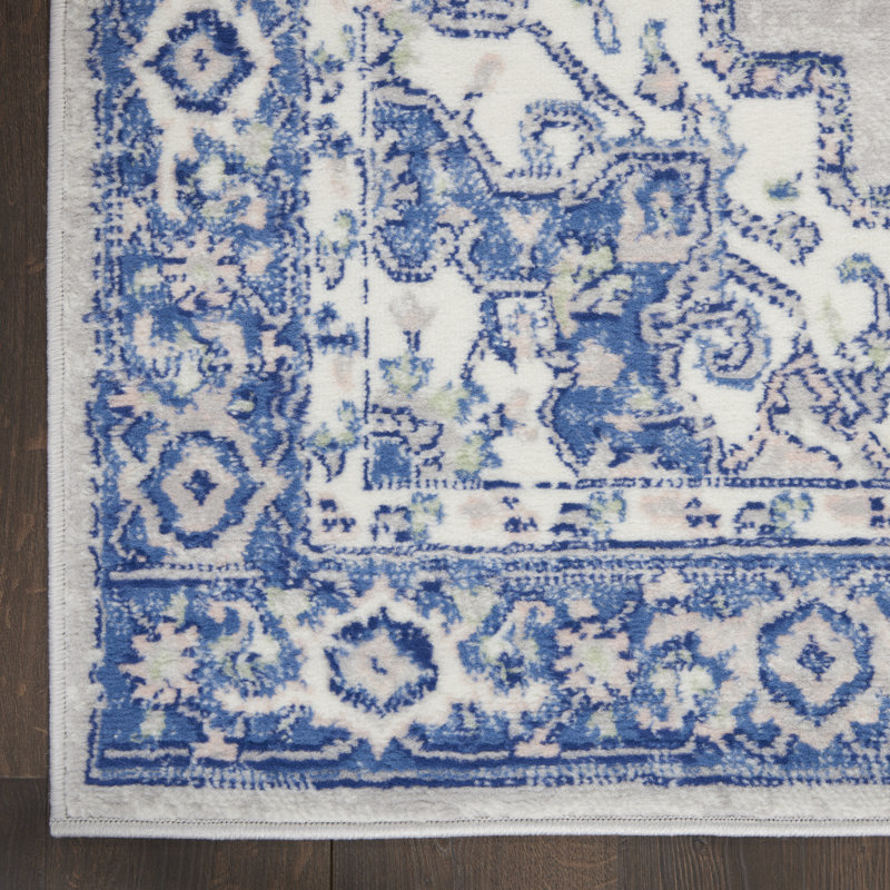 Tapis oriental bleu / ivoire Comptche, Rectangle 8 pi 4 po x 11 pi 6 po