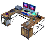 Waterbury 78.7'' U-Shaped Reversible Desk with Charging Station & LED Lights