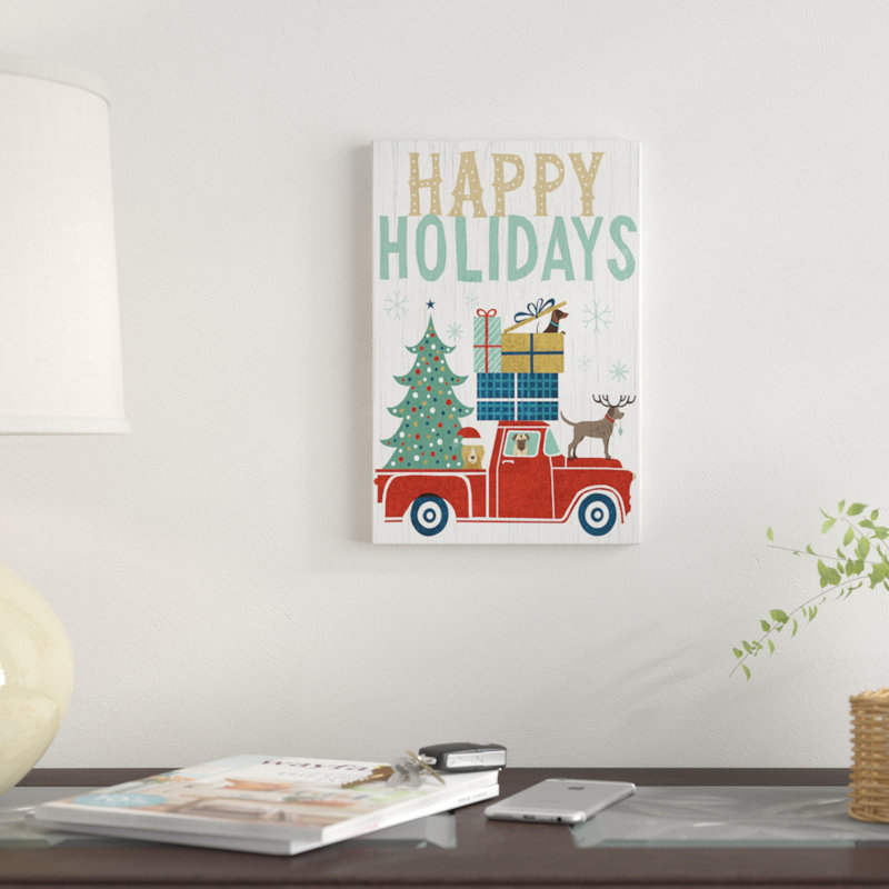 «Holiday on Wheels Series: Happy Holidays II» par Michael Mullan, reproduction d'art textuel sur toile, Toile encadrée noire