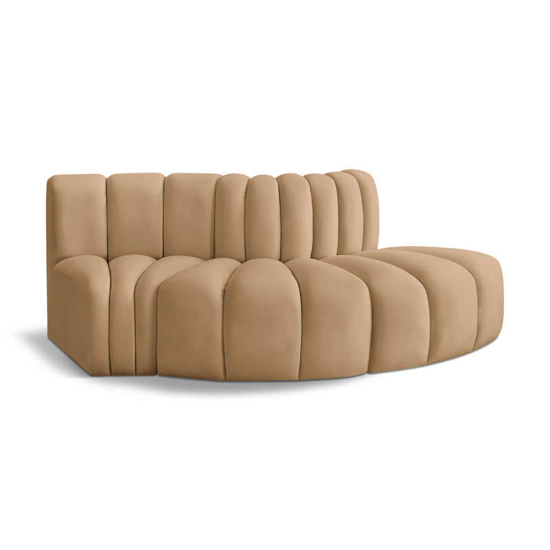 Iyre Upholstered Curved Sectional Reversible, Camel Velvet