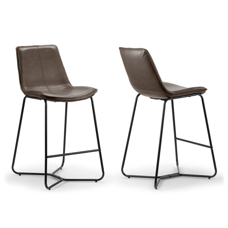 Alivia Upholstered Counter Stool with Metal Frame, Brown Faux Leather, Counter Stool (26" Seat Height)