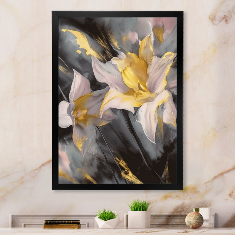 " White Daffodil Dreams ", Black Picture Framed, 20" H x 12" W x 1" D