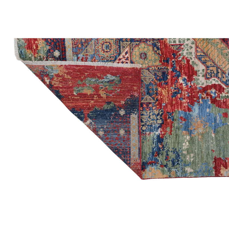 High-Quality Hand-Knotted Red And Navy Area Rug