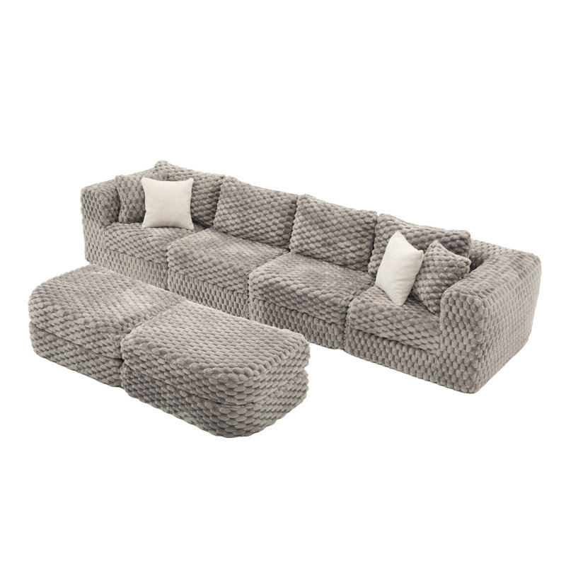 Canapé modulaire en U 135 po avec 2 repose-pieds, Polyester gris