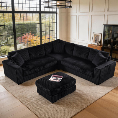 Canapé modulaire en L 98 po avec repose-pieds Corduroy