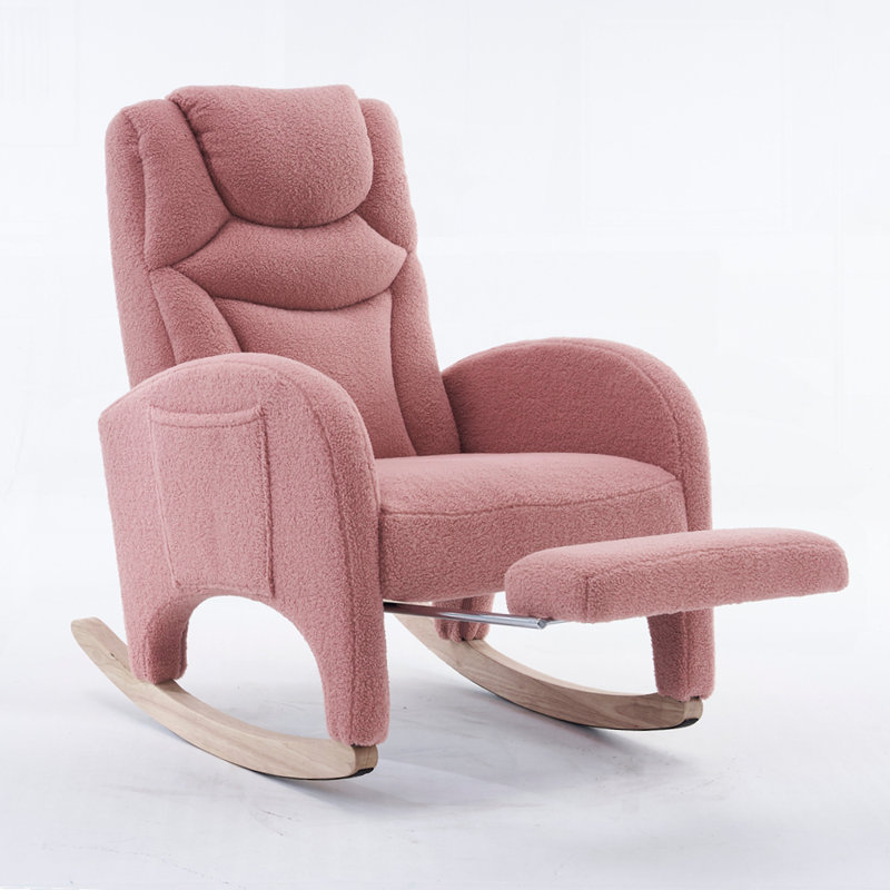 Chaise berçante de chambre de bébé avec repose-pieds réglable, Ourson rose