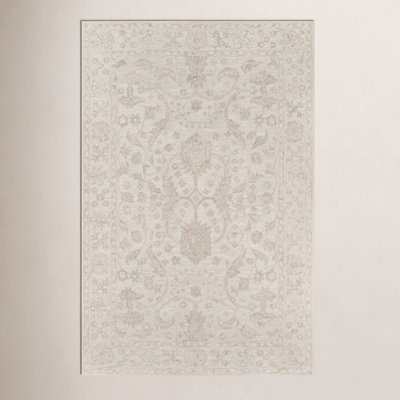 Cece Beige Hand-Tufted Wool Floral Rug