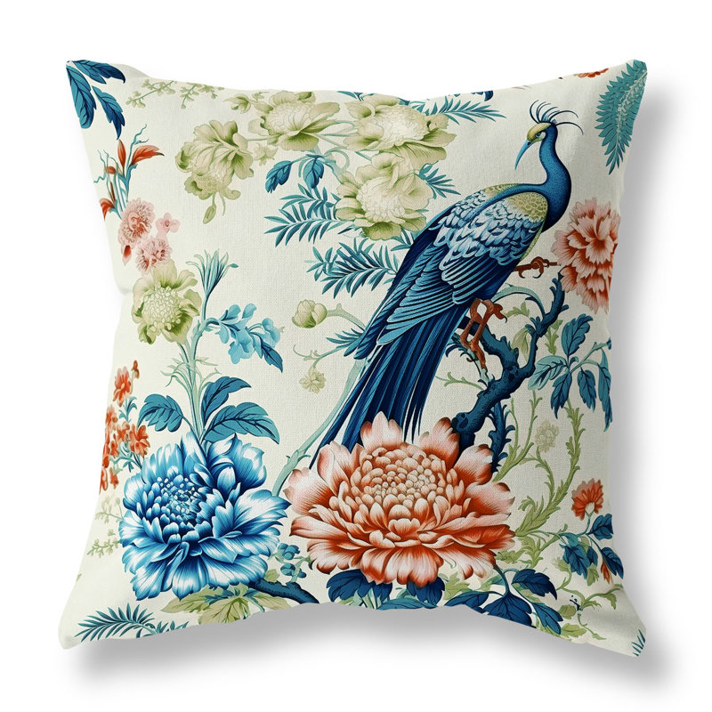 Peacock Panache Broadcloth Throw Pillow, 20"H x 20"W, Green/Orange