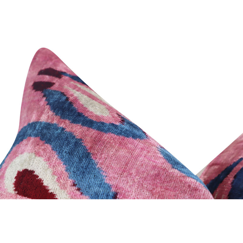 Velvet Pillow Cover & Insert, 16"H x 24"W, Rectangular, Pink/Blue/Red Geometric 1