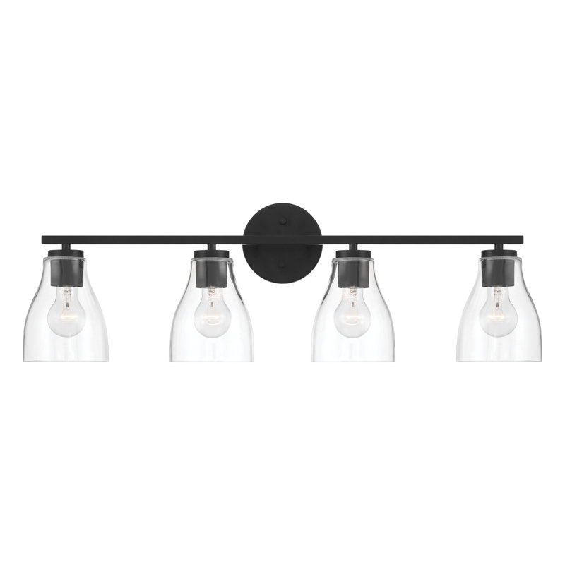 Éclairage pour meuble-lavabo à intensité variable Keston, H 10 po x l 31,7 po x P 6,5 po, Noir mat, Quatre lumières