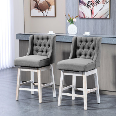 Décoration à 2 comptoirs, pivotant à 180 degrés, assise de 27 po de hauteur, repose-pieds en bois massif, bouton, 2 pièces, siège pivotant gris, haut, avec repose-pieds et base