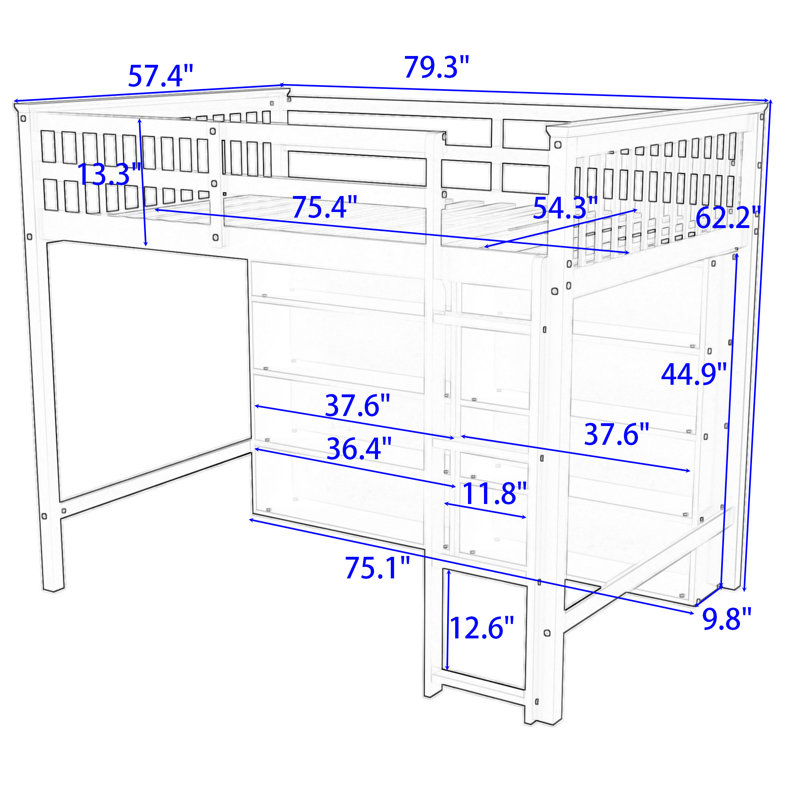Illar Full Loft Bed with Shelves by SATING, Antique White