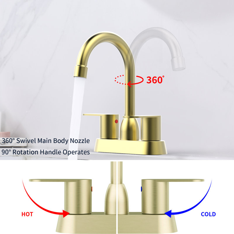 Brushed Gold Rv Bathroom Sink Faucet - 2 Handles For Smooth Water Control Solid Brass Deck Mount Installation Operation Install Modern Style