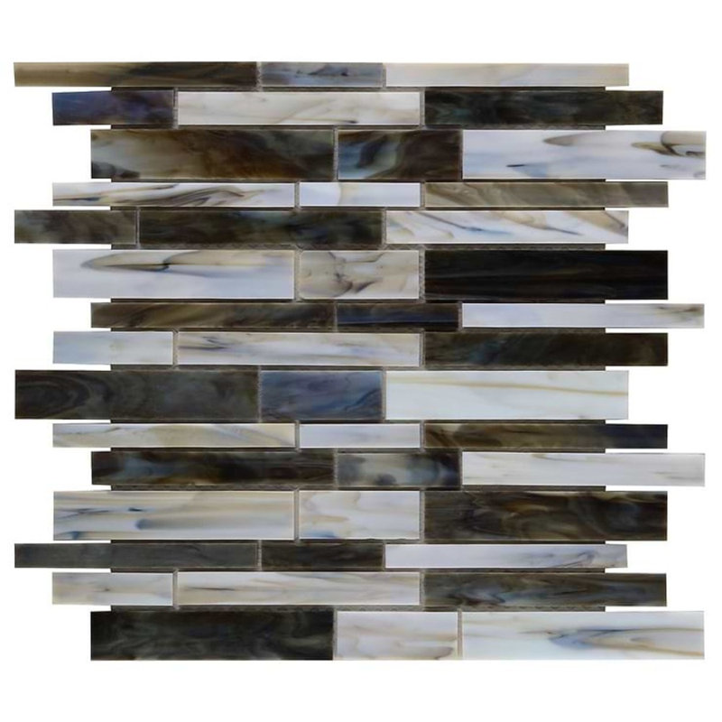 Matchstix 11x11 Brick Polished Glass Mosaic Tile, Rainstorm