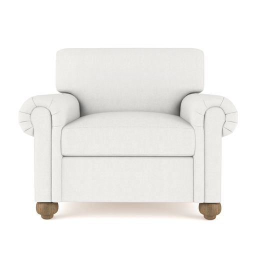 Leroy Leather Armchair, 36" H x 41" W x 49" D, Weathered, Box Weave Linen Silver Streak
