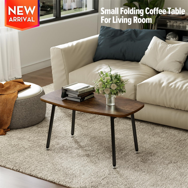 Folding Coffee Table Rustic Small Coffee Table Farmhouse Portable Table No Assembly Required, Black, Brown