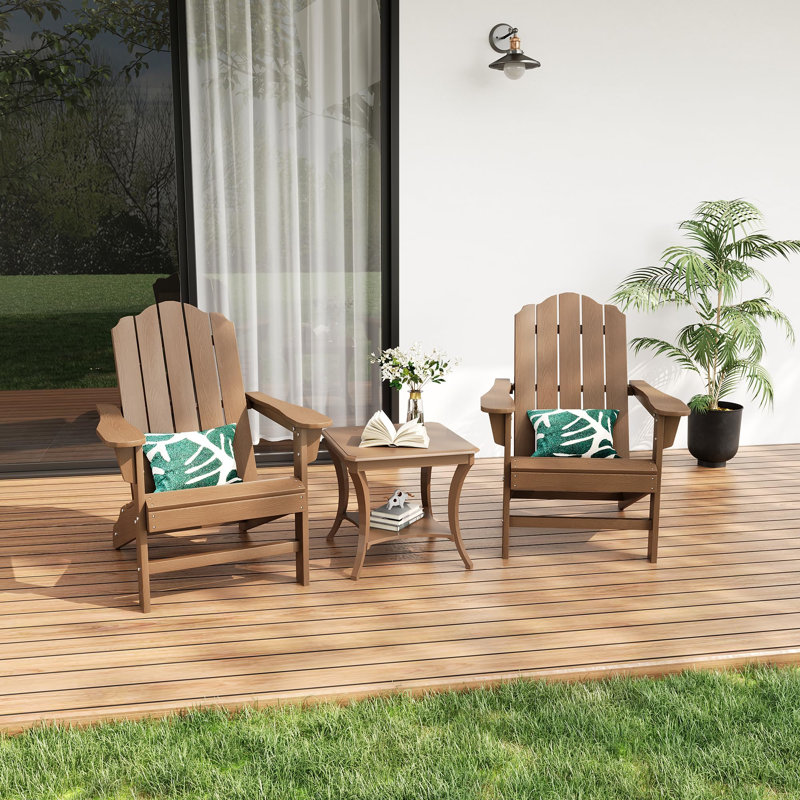 HDPE Adirondack Chairs for Patio - Outdoor Lawn Chairs with Wood Texture - Waterproof & UV Resistant - Contoured Backrest & Reinforced Frame - for Garden, Backyard, Deck, Poolside, Brown