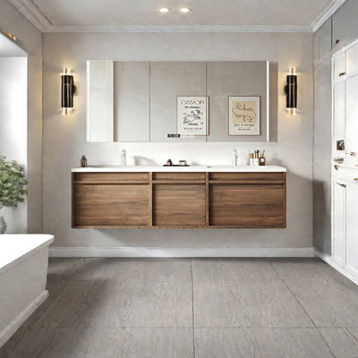 Middle ancient style double basin bathroom cabinet