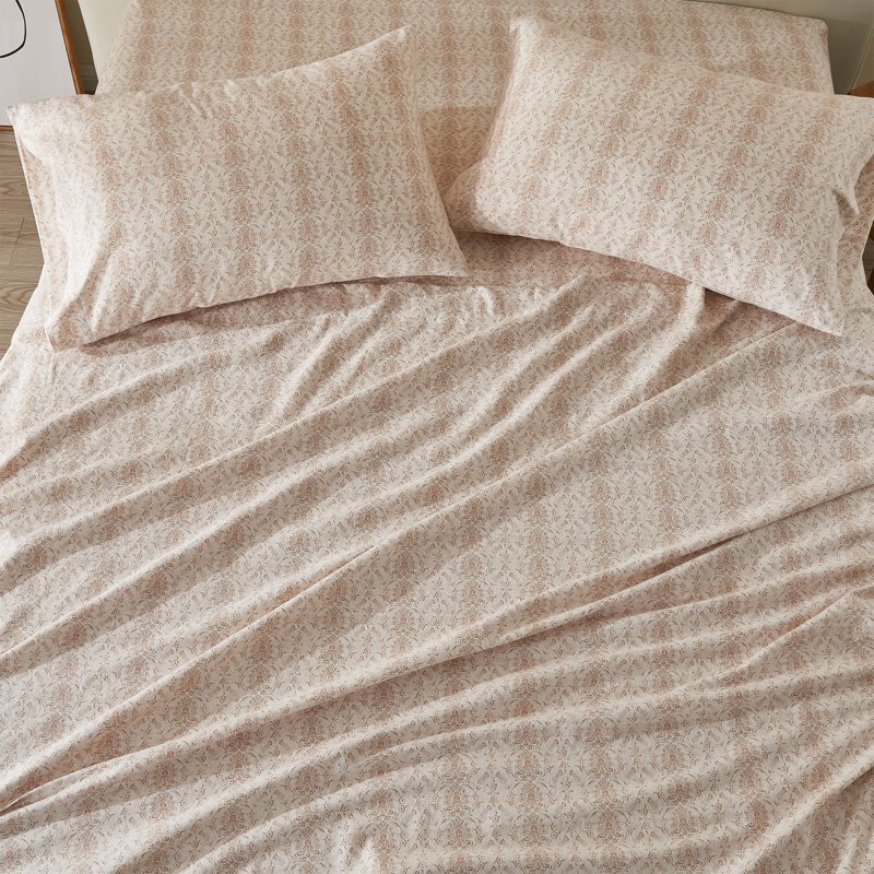 Ensemble de draps 100% coton, Ensemble de draps pour lit simple avec un drap-hou, Géométrique - naturel