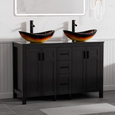 Marcela Freestanding Standard Free Standing Single Double Vanity Bathroom Vanity With Glass Top