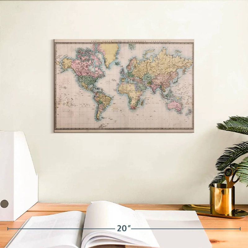 Aliaz Mercator Projection World Map, 8" H x 12" W
