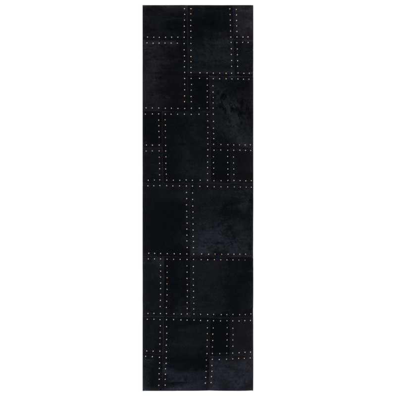 Studio Geometric Handwoven Leather Rug with Felt, Tapis de couloir 2 pi 3 po x 8 pi