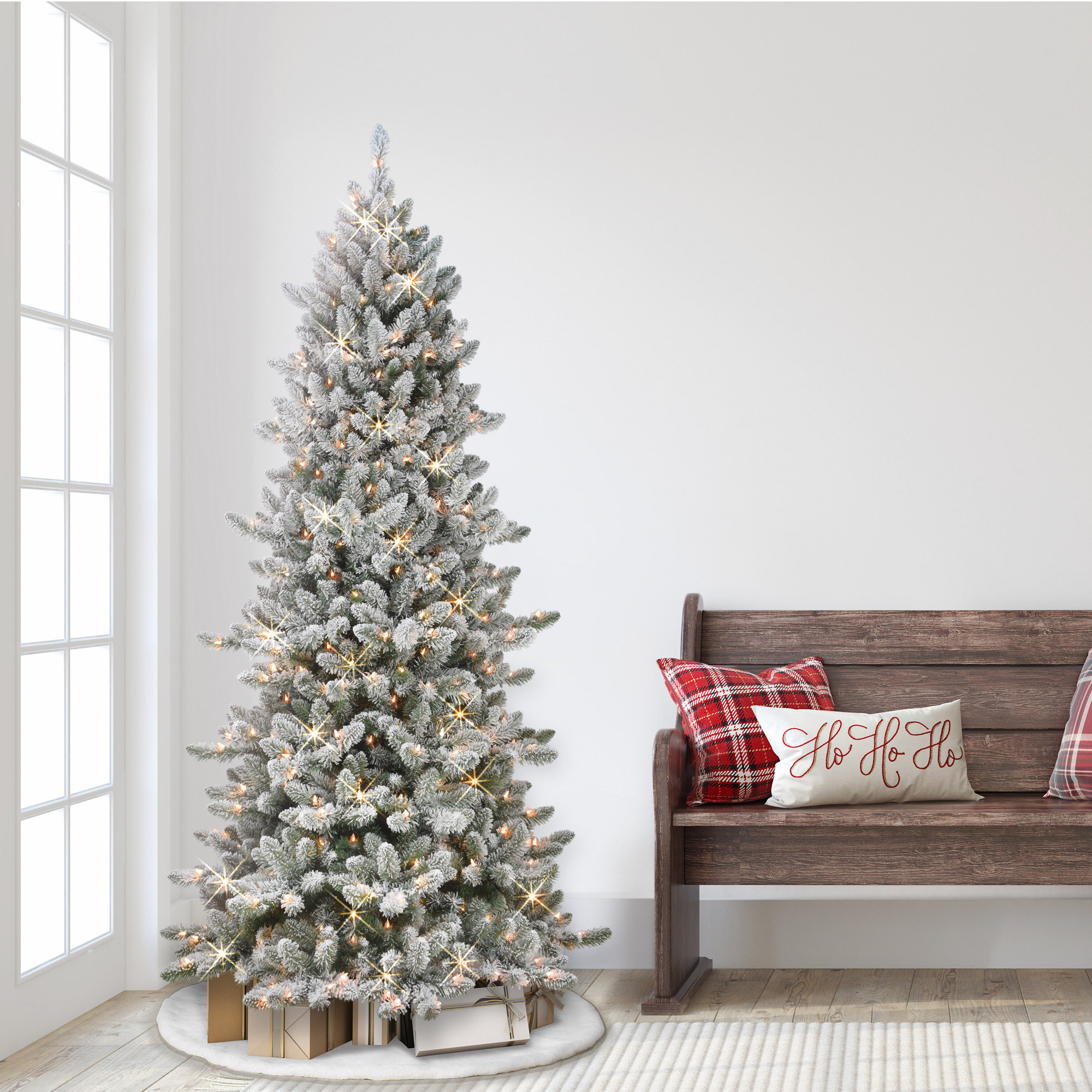 Gwyned Slender Green Spruce Christmas Tree with Lights, 6.5' H