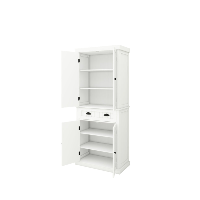 Armoire de rangement 71 po - blanc. 4 portes, tiroir, 2 tablettes réglables. Rangement des essentiels de la cuisine. Conception avant-gardiste, peinture, plateforme stable, armoire élégante facile à assembler