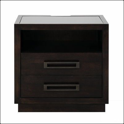 Modern Nightstand With 2 Drawers, LED Lighting, USB Ports, And Power Outlets, Stylish Glass Top Bed-Side Table