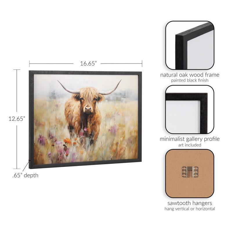 Mignonne vache des Highlands, art mural, H 16,65 po x l 12,65 po, Cadre noir