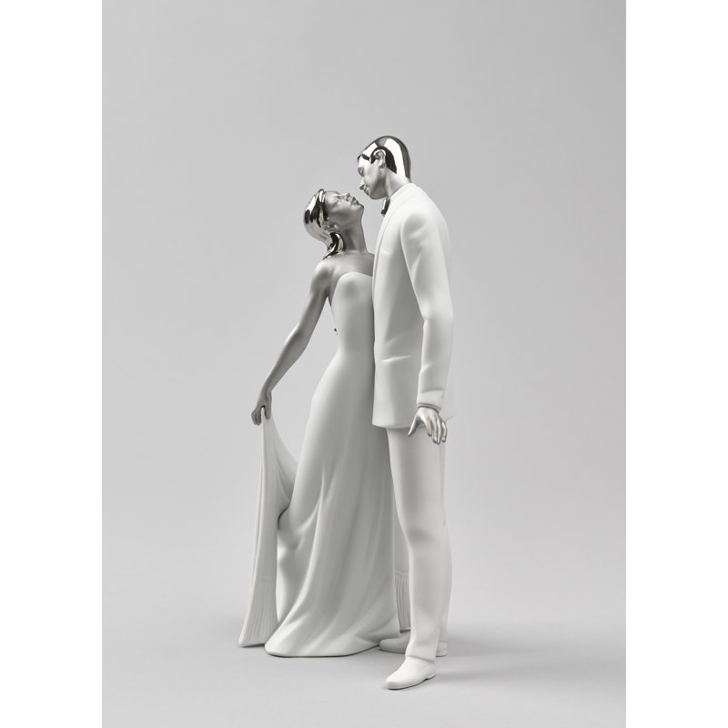 Happy Anniversary Couple Figurine, Silver/White