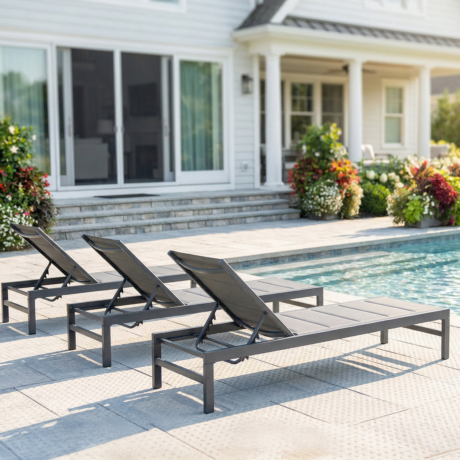 Ine Aluminum Outdoor Chaise Lounge, Gray