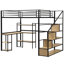 Lit mezzanine double noir avec escalier et bureau / tablettes pratiques - structure en métal, espace de rangement supplémentaire, sans sommier tapissier et structure robuste et pratique, requis pour une chambre à coucher de qualité