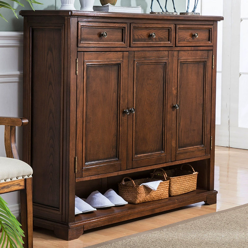 Banc de rangement pour chaussures en bois massif brun foncé