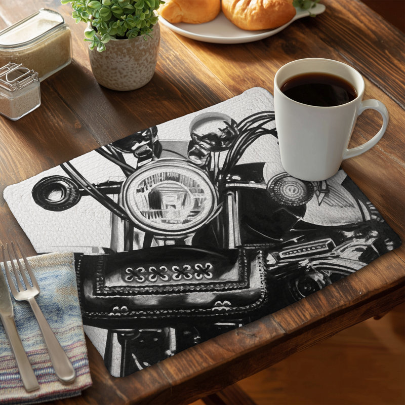 Motorcycle Gray Braided Polyester Placemat | Home Decor