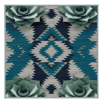 Washable Agave Plant Southwestern Area Rug