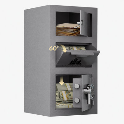 Coffre-fort commercial de 69 cm de haut avec fente de dépôt, serrure à empreinte digitale et clavier numérique, porte en acier de calibre 12 et protection anti-pêche