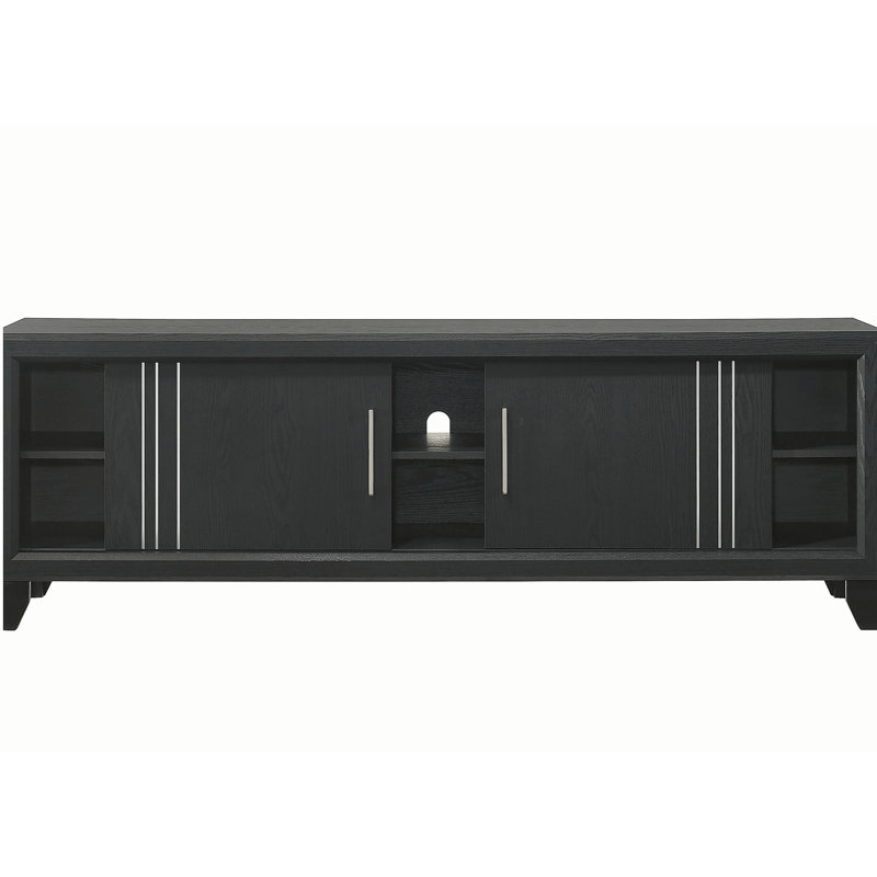 Meuble télé en bois avec console multimédia et tablettes ouvertes, Gris anthracite
