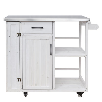 Outdoor Solid Wood Bar Cart Portable Rolling Kitchen Island Cabinet With Storage Shelves, Drawers And Hidden Spice Racks