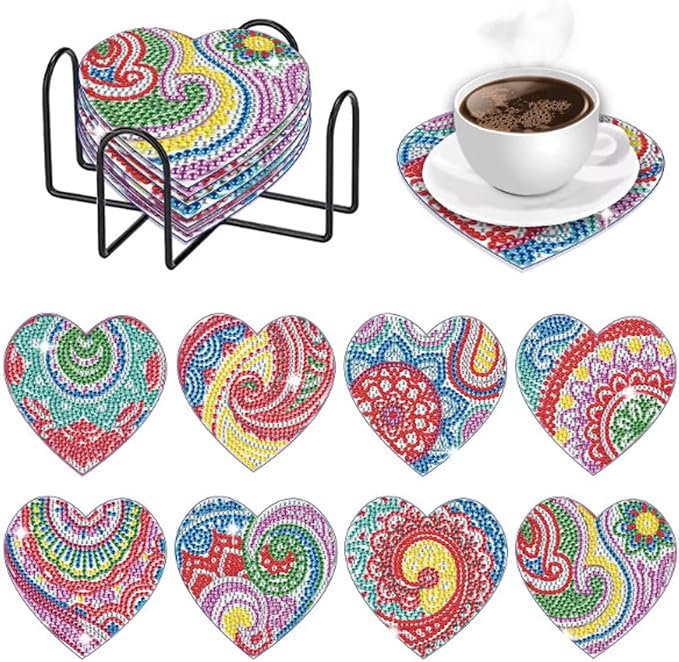 Acrylic Agate Ceramic Jute Leather Crystal Circle Round 8 Piece Coaster Set with Holder Set