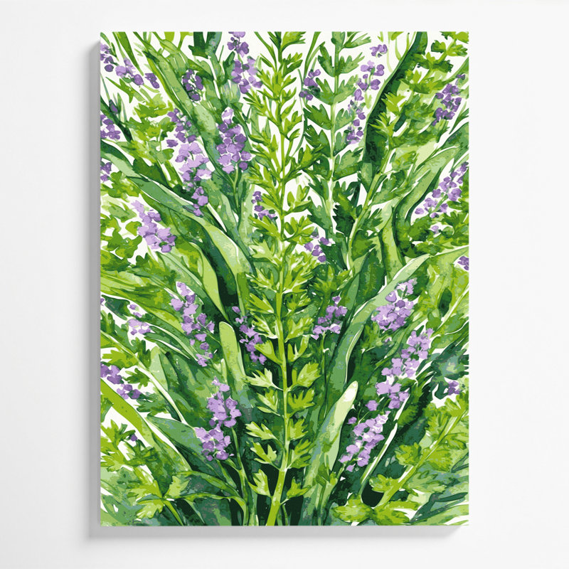 "Watercolor Botanical 70", art mural sur toile verte, H 12 po x l 18 po