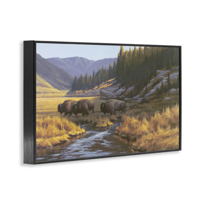 Bison Trailing Serene Stream Framed Giclee Art, design by Paco Young