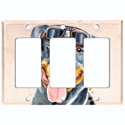 Adorable plaque murale à 3 interrupteurs à bascule pour chien avec lunettes d'aviateur Rottweiler