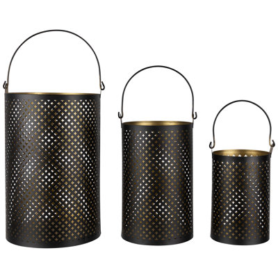 Bougeoirs en maille de fer avec poignées - 10 po - Finition dorée - Ensemble de 3