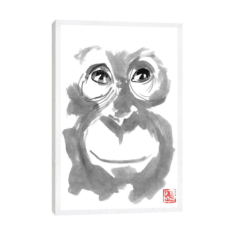 Smiling Orangutan 1 Piece Wall Art on Canvas, 101.6 cm H x 66.04 cm W, White Framed