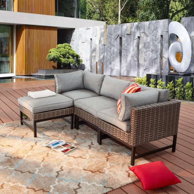 Hesse 78.8 " W L-Shaped Powder Coated Steel and Wicker Patio Sectional with Cushions