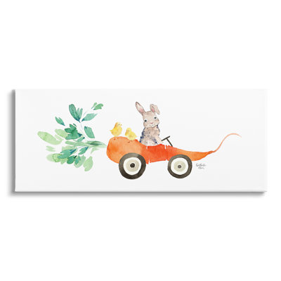 " Spring Rabbit Chicks Riding Seasonal Carrot Wagon " by Heatherlee Chan Painting Print