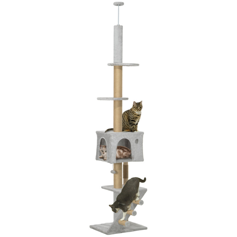Floor to Ceiling Cat Tree 89"-104" Adjustable Height, Light Grey