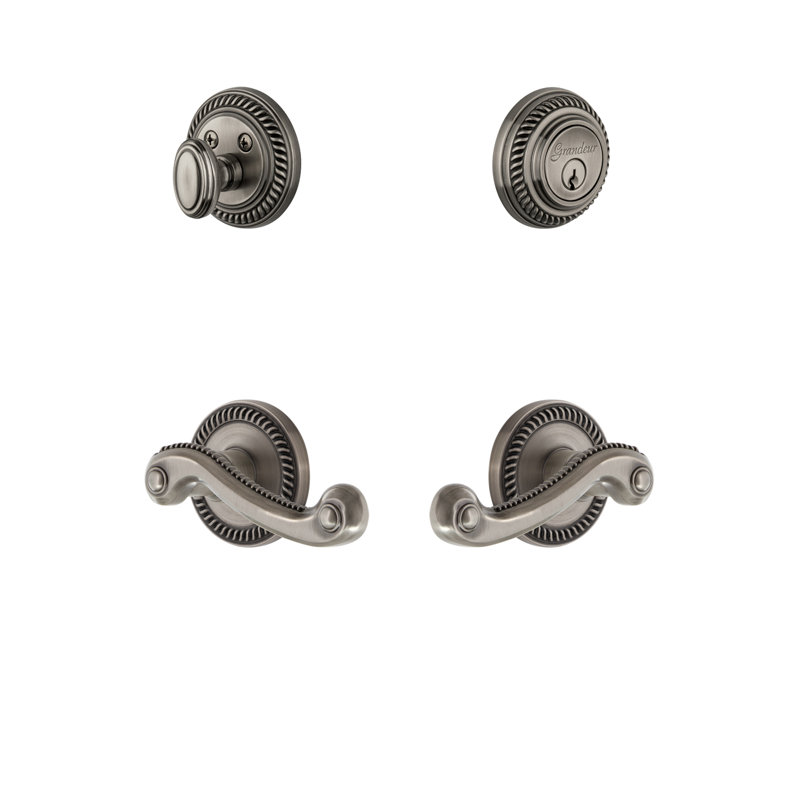 Newport Lever with Deadbolt, Antique Pewter