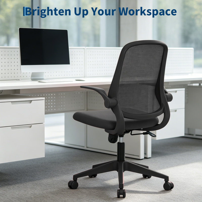 Chaise de bureau ergonomique à accoudoirs rotatifs, Noir, Noir